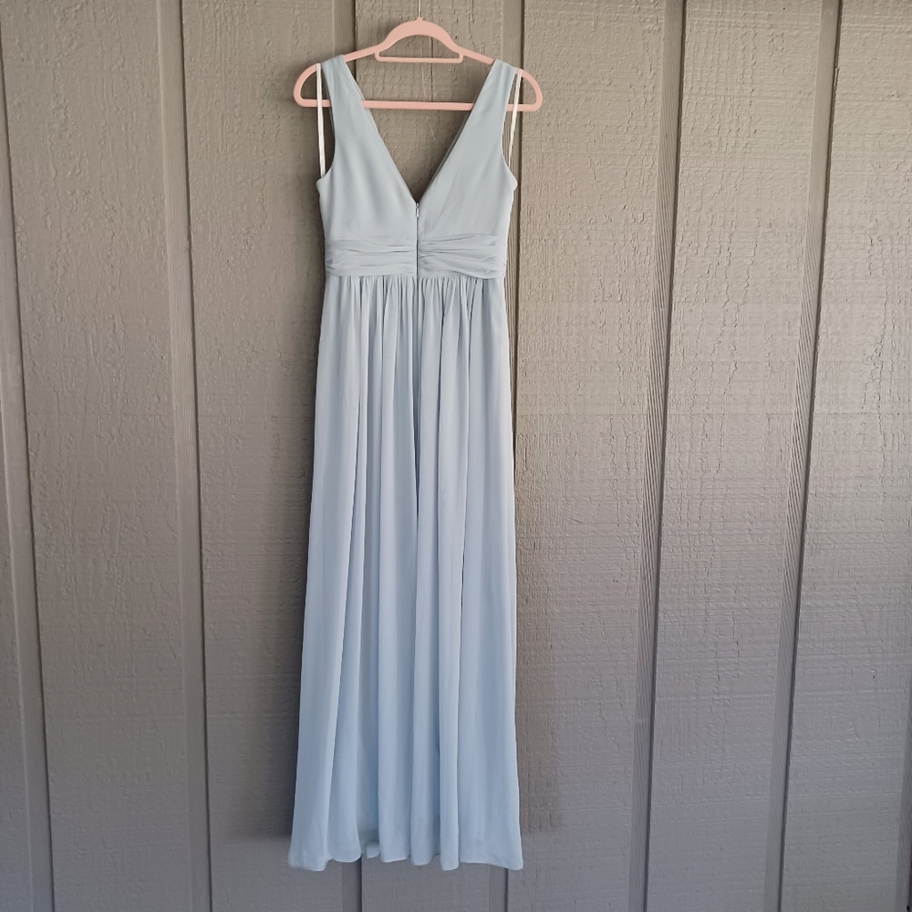 Dessy Collection Draped Chiffon Bridesmaid Maxi Dress Size 6 In Mist Style 2894 - Picture 4 of 16